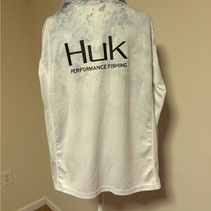 Huk Performance Men’s L Fishing Shirt - Light Gray/White/Blue